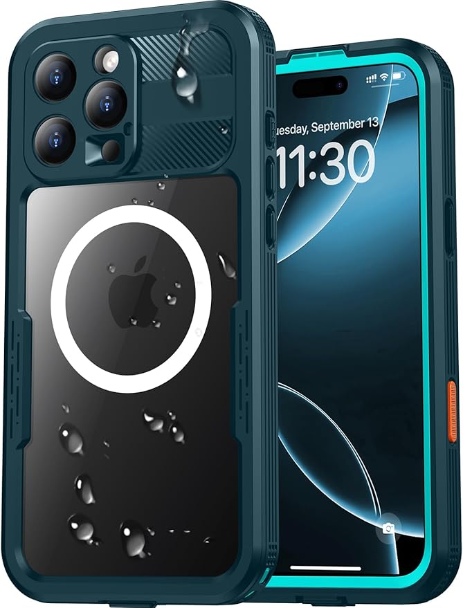 Red2Fire Magnetic for iPhone 16 Pro Max Case Waterproof, [Built-in Screen Protector][Compatible with MagSafe] [Full Body Shockproof] [Dustproof] Heavy Duty Rugged Phone Cover 6.9" Blue