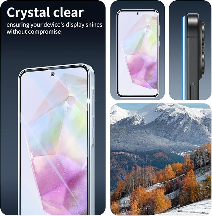 3*Screen Protector for Samsung Galaxy A55/A35 with a Installation Alignment Aid, Double Shatterproof HD Tempered Glass Film, Impact-Protection [9H Hardness][Anti-Shatter][Anti-Scratch]