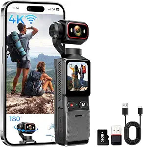 4K Vlogging Camera WiFi, 6-Axis Stabilization Handheld POV Camera with 32GB