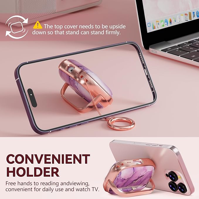 Inesore for AirPods Pro 3 Case 2025 with Lock, for Women Girly Floral Cute Case Compatible with Apple Airpods Pro 3rd Generation Cover, with Phone Stand,Keychain & Cleaner Kit-Purple Gold Marble