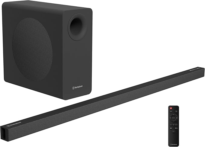Westinghouse 2.1 Channel Sound Bar for Smart TV, 240 Watt Surround Sound with Dolby Atmos and Digital Plus, Wireless Subwoofer, Home Theater Audio, eArc, HDMI, Bluetooth, Roku TV Ready