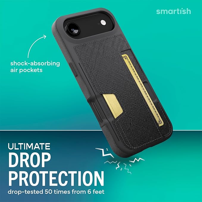 Smartish® iPhone Air Wallet Case + Phone Grip Finger Loop - Wallet Slayer Vol. 2 [Slim + Protective] Credit Card Holder + Pop Out Ring Kickstand for Apple iPhone Air - Black Tie Affair