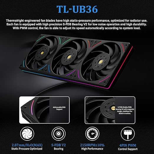 Thermalright Trofeo Vision 360 ARGB Black CPU AIO Cooler,6.86-inch LCD Long Screen High-Performance 360mm Water-Cooled Radiator,IPS LCD Screen with 1280x480 Resolution,for AM4/AM5,Intel LGA1851/1700