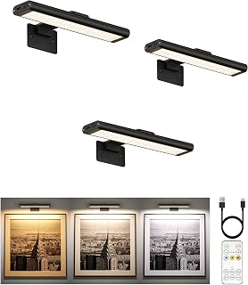 EZVALO Picture Light for Wall, Rechargeable 2400mAh Lights Wireless with IR Remote, 3 Color & Dimmable Magnetic 7.8'' LED Lights Display for Painting, Living Room, Gallery, Bedroom(Black-3P) - Image 1