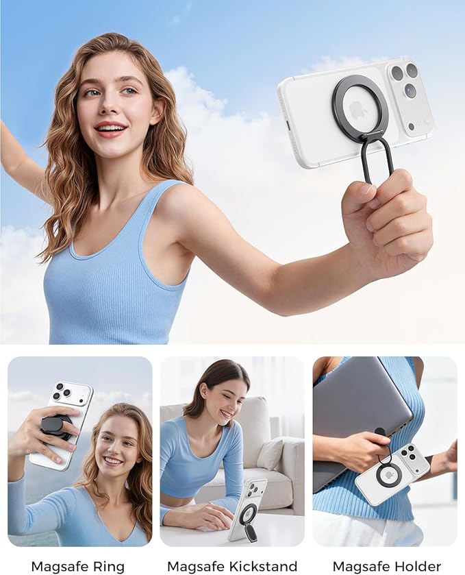SUPERONE [2026 Upgraded] Magnetic Phone Ring Holder for MagSafe, Dual-Sided Removable Magnetic Phone Grip with Kickstand, Super Magnet Ring for iPhone 17/16/15/14/13/12 MagSafe Accessories, Androids