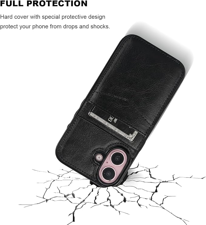 KIHUWEY for iPhone 16 Case Wallet Compatible with MagSafe Wireless Charging, Credit Card Holder, RFID Flip Leather Magnetic Clasp Kickstand Heavy Duty Protective Cover 6.1 Inch (Black)