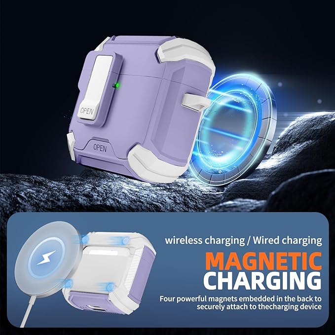 Inesore Compatible with AirPods 4th Case with Phone Stand & Cleaning Kit,Compatible with Magsafe,Magnetic Automatic Lock for Airpods 4 with Active Noise Cancellation Charging Cover (2024) s-Purple