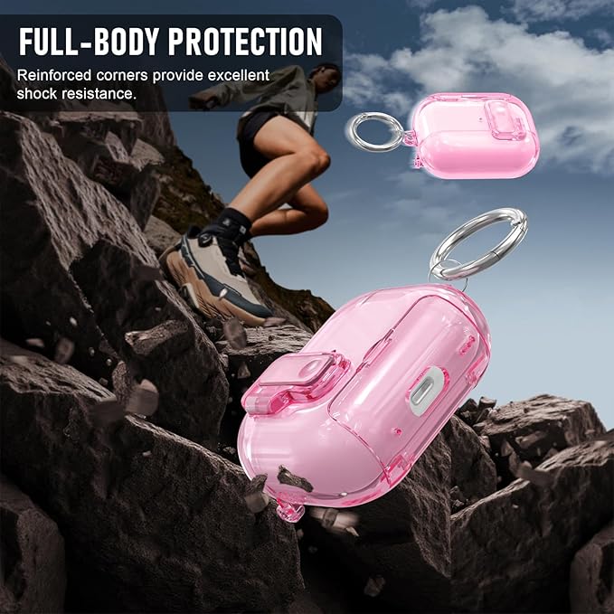 for AirPods Pro 3 Case (2025) with Cleaner Kit, Cute with Lock Clid and Cleaner Kit,[Auto Pop-Up] Soft TPU Clear Cover with Bracket & Dustproof Design for AirPods Pro Case with Keyring(2025)