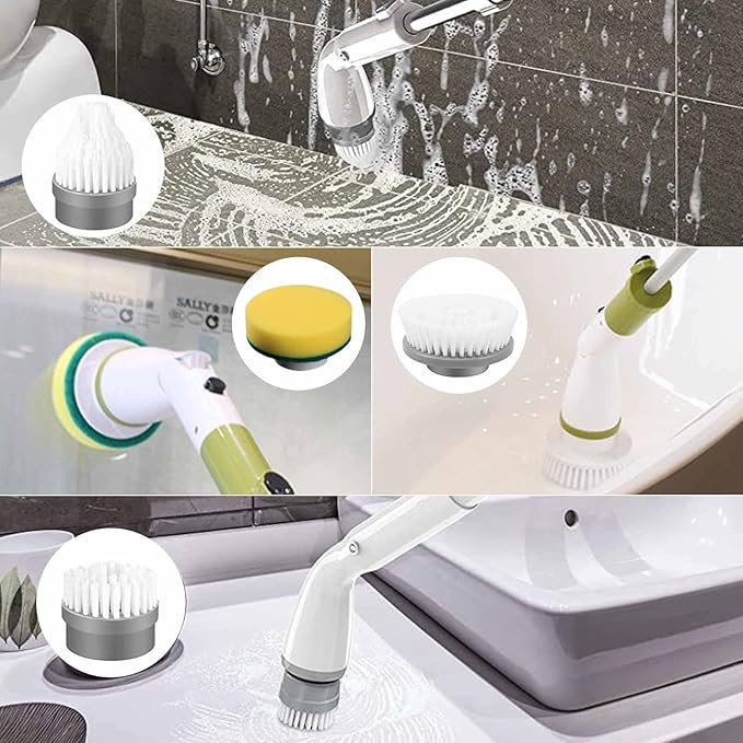 Electric Spin Scrubber, ROEOLNIL Cordless Cleaning Brush with Adjustable Extension Arm 4 Replaceable Cleaning Heads, Power Shower Scrubber for Bathroom, Tub, Tile, Floor