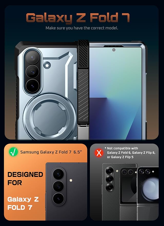 SUPCASE for Samsung Galaxy Z Fold 7 Case with Kickstand (UB Grip), [Built-in Tempered Glass Screen Protector] [Hinge Coverage] Military-Grade Protection Phone Case, Tilt