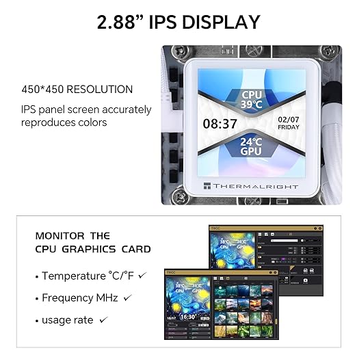 Thermal-Right Frozen Vision 360 ARGB V2 White CPU Liquid Cooler - Magnetic Fixed 2.88??Display DIYable Theme, 2150RPM PWM Fan for AMD AM4/AM5, LGA115X/1200/1700/1851/2011/2066