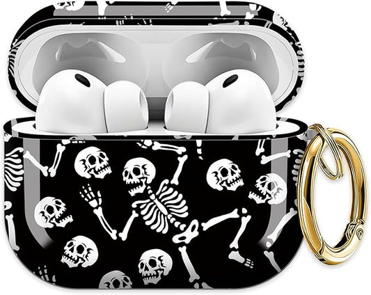 Cute Hard Case Compatible with AirPods Pro 3rd Generation Case (2025), Shockproof Protective Cover with Golden Keychain Ring Clip (Skeletons Dancing)