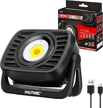 HAUTMEC 1500LM COB Rechargeable Work Light, Rotatable Magnetic Work Light