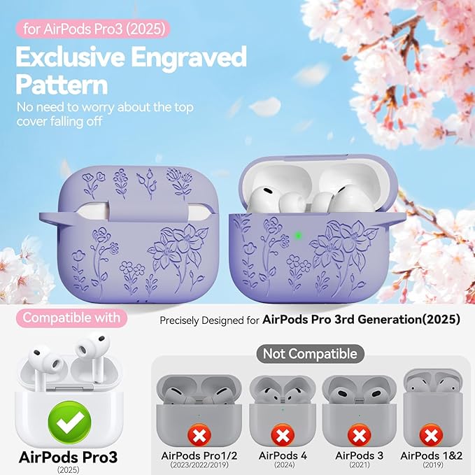 for AirPods Pro 3 Case, Soft Silicone Airpod Pro Case Cover with Keychain & Cleaning Kit Compatible with AirPods Pro 3rd Generation 2025 for Women Girly, Anti-Scratch