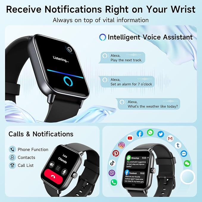 Smart Watches for Men Women, Alexa Built-in, 1.8" Smartwatch with Heart Rate/SpO2/Sleep/Stress, IP68 Waterproof Fitness Tracker with Bluetooth Call (Answer/Make), 101+ Sports Modes, for Android iPhone