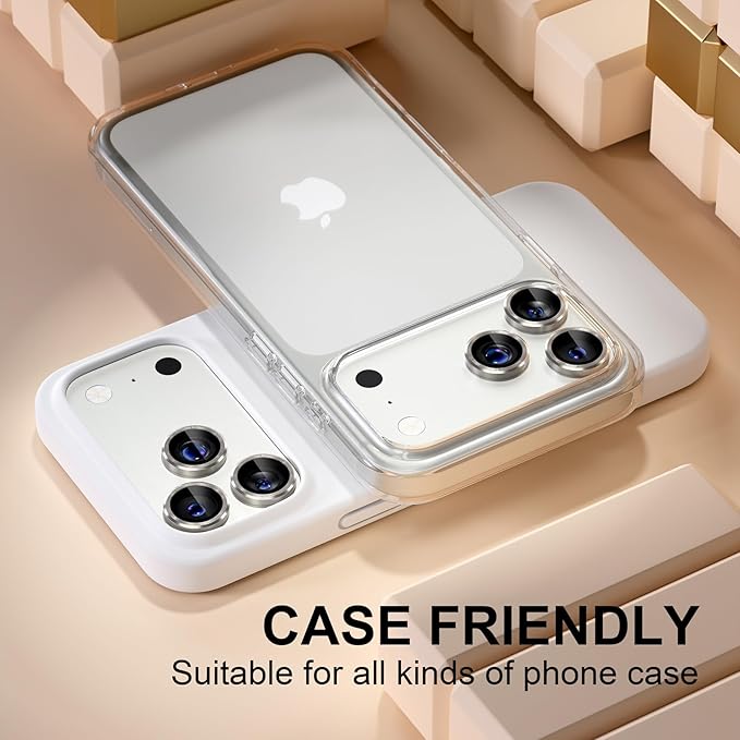Misea Compatible for iPhone 17 Pro/iPhone 17 Pro Max Camera Lens Protector, Ultra-HD Tempered Glass Camera Cover Screen Protector Metal Individual Ring Protector Decoration Accessories, Natural Titanium