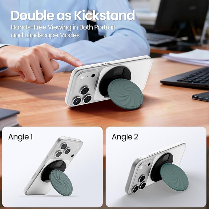 ORNARTO Vortuxe for MagSafe Phone Grip with Kickstand, Soft Liquid Silicone Finger Loop Grip, Phone Ring Holder for Back of Phone, Premium Build & Comfy Touch, Pine Green