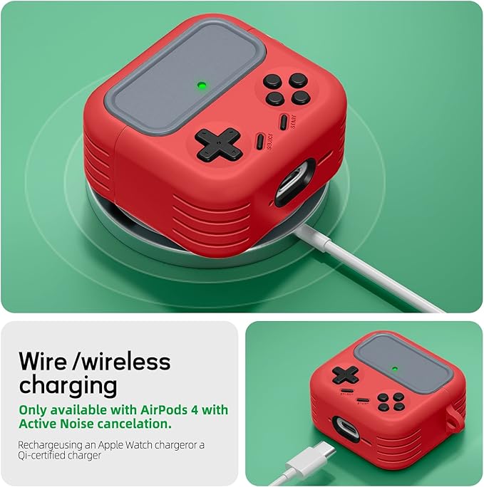 Inesore for Airpods 4 Case with Lock,Compatible with Airpods 4 with Active Noise Cancellation Cases,Classic Cool Funny Game Console Air pods4 Case Cover for Men Boy with Cleaner Kit(Red)