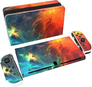 PlayVital Protective Stickers for Nintendo Switch OLED Skin Cover, Full Set Customized Vinyl Decal Skins for Switch OLED Console & Joycon & Dock & Grip - Orange Star Universe