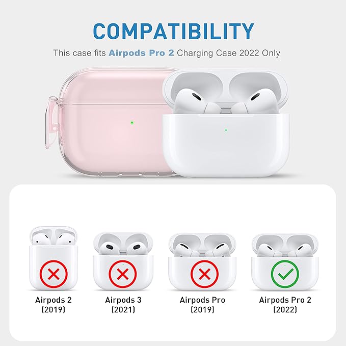 Valkit Compatible Airpods Pro 2 Case Clear with Lock, Shockproof AirPods Pro 2nd/1st Generation Case Soft Transparent Protective Cover with Lanyard iPods Pro 2 Skin for Airpods Pro 2nd/1st Gen
