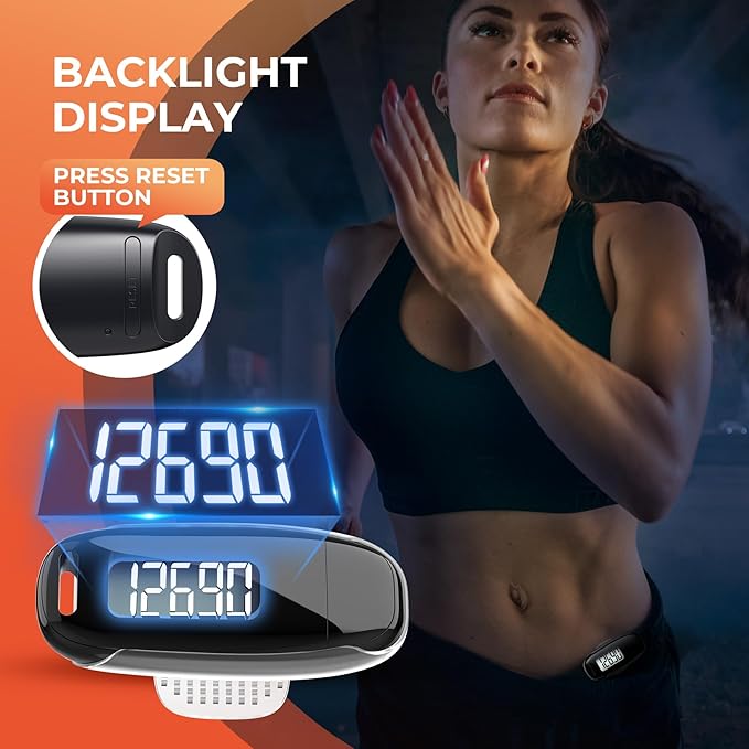 3D Pedometer for Walking, Simple Walking Step Counter with Removable Clip and Strap, USB Rechargeable Step Tracker with Backlight, Accurate Step Counter for Men Women Seniors