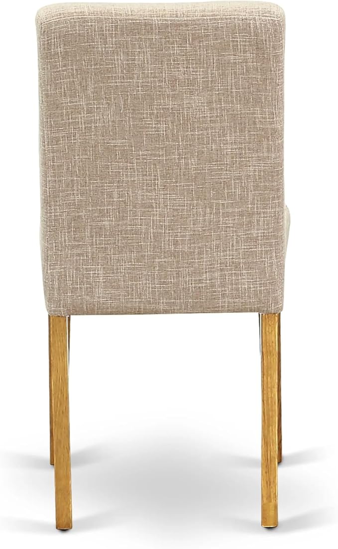 East West Furniture 1NDAB5-OAK-04 5 Piece Dining Set Includes a Rectangle Dining Room Table with Dropleaf and 4 Light Tan Linen Fabric Upholstered Parson Chairs, 30x48 Inch, Oak