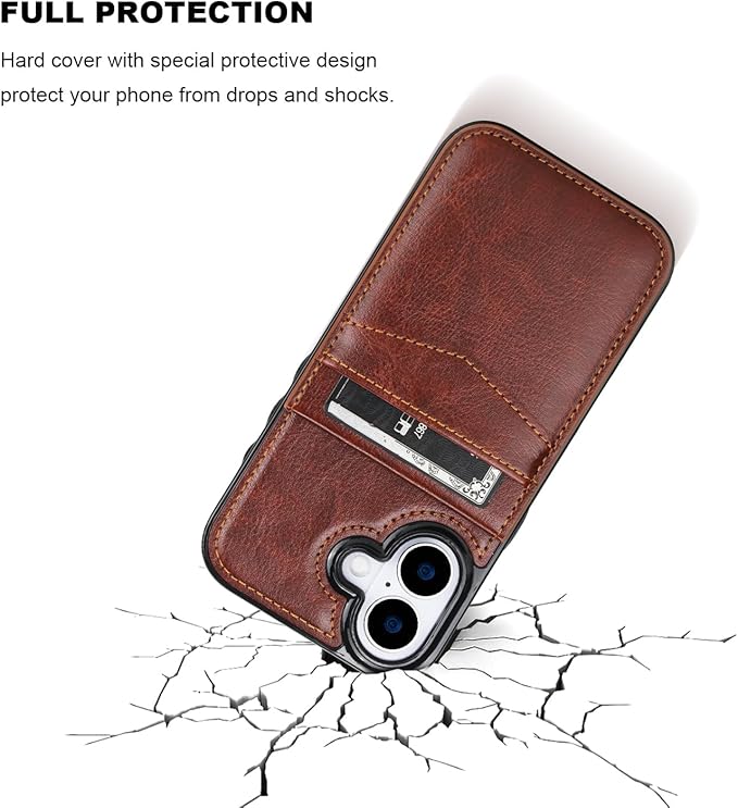 KIHUWEY Compatible with iPhone 17 Case Wallet with Credit Card Holder, Flip Premium Leather Magnetic Clasp Kickstand Heavy Duty Protective Cover for iPhone 17 6.3 Inch (Brown)