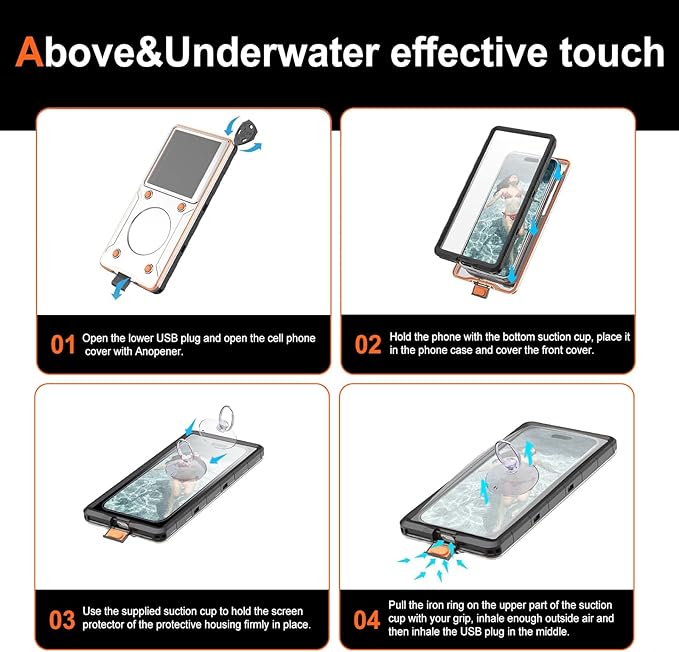 Waterproof Phone Case for Samsung Galaxy A53/ A54/ A55/ A56 [Underwater Touchscreen] with Lanyard, IPX8 Professional Waterproof Diving Case Cover for iPhone/Samsung/Google/Moto -Universal Black