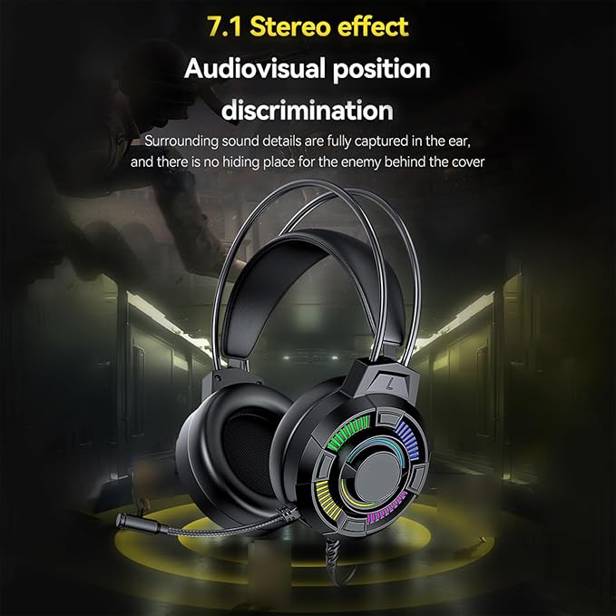 Tangxi Gaming Headset, USB Wired Over Ear Headphones with 50mm Drivers and RGB Lighting, 7.1 Surround Sound, Lightweight Design, for PC, PS 5, X Box Series X | S