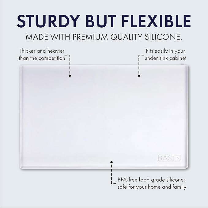 BASIN - Heavy Duty Under Sink Mat - The Original Silicone Under Sink Mats for Kitchen Waterproof - Under Sink Tray for Kitchen Waterproof - Under Sink Cover Cabinet Liner Taupe 22x22