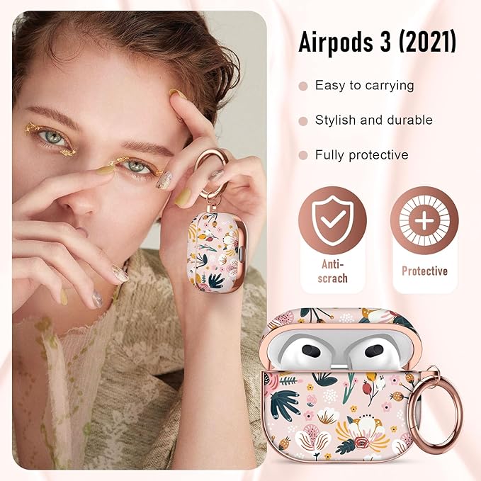 Maxjoy for AirPods 3rd Generation Case, Compatible with Apple AirPods 3rd Charging Case, Pink Flowers