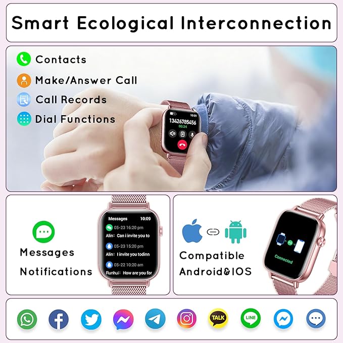 Smart Watch for Women (Answer/Make Calls) 1.83" HD 3 Bands Smartwatch Compatible Android iPhone Phones with Fitness Step Tracker/Heart Rate/Sleep Monitor, 120+ Sports Modes IP68 Waterproof