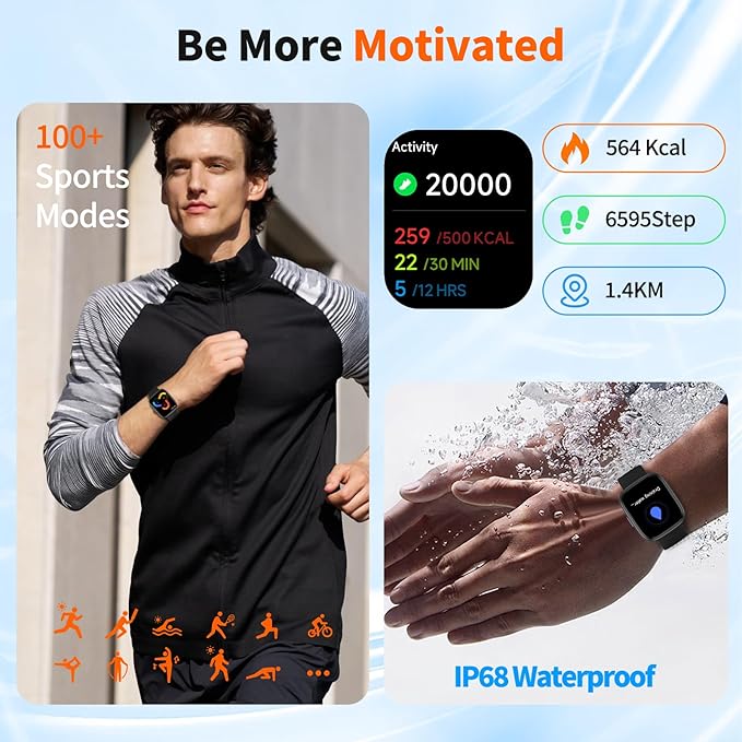 2026 Upgraded Smart Watch with Voice Assistant【1.83" HD Touchscreen】【BT5.3 Call, 100+ Sports Modes & IP68 Waterproof】 Fitness Tracker 24/7 Heart & Sleep Monitor for Android iOS Men Women