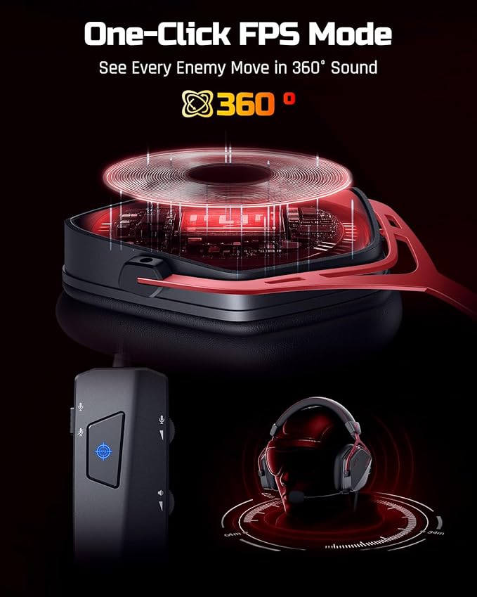 NUBWO HG03 USB-A Gaming Headset with 7.1 Surround and FPS Sound, Wired Headphones with Noise Canceling Mic, Comfortable Design for PC, Laptop - Black Red