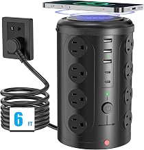 6FT Power Strip Tower Surge Protector with 15W Wireless Charger - Image 1