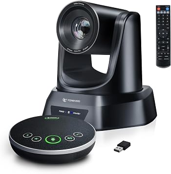 TONGVEO AI Auto-Tracking PTZ Conference Camera System with Bluetooth Microphones, 3X Optical Zoom USB3.0 1080P 60fps, 93° Wide-Angle All-in-One Video Conference Solution for Church & Office