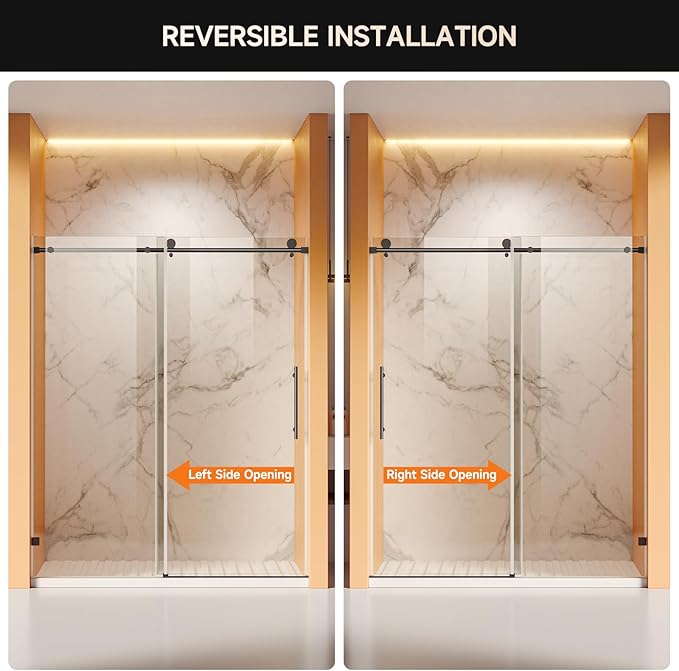 Frameless Shower Door, 56-60" W x 74" H 8mm Single Sliding Shower Door with 5/16" Clear Tempered Glass, Bathroom Glass Door for Walk-in Shower, Black