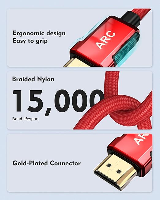 Silkland 4K HDMI ARC Cable for Soundbar, 4K 60Hz HDMI 2.0 Cable 6.6ft, (18Gbps, ARC, HDCP 2.2, HDR, 3D), High Speed Ultra HD, Compatible for Samsung, Vizio, Sono, Bose, LG Sound bar, UHD TV, Red