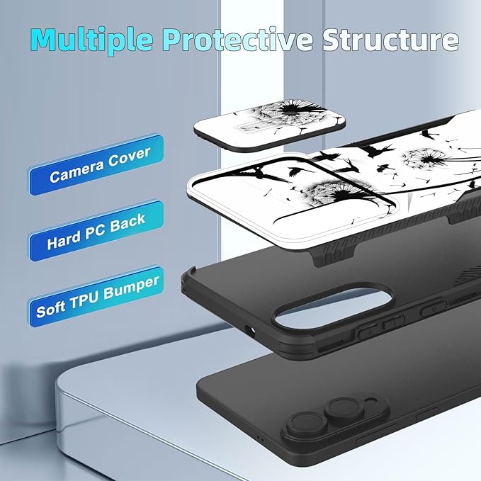 for Galaxy S25 Edge Case Built in Slide Camera Lens Cover,Heavy Duty Shockproof Protection Dual Layer Case for Samsung Galaxy S25 Edge 2025,Dandelions and Birds