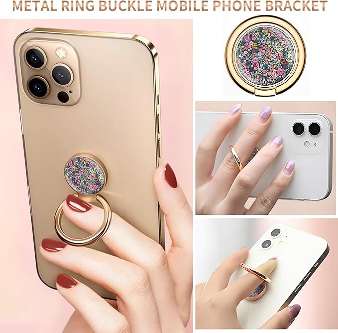 Cell Phone Ring Holder, Cute Metal Phone Grip Stand Finger Ring Kickstand, Flexible 360°Rotation Phone Tablet Case Accessories Compatible with Most Phones Colorful Boho Flowers