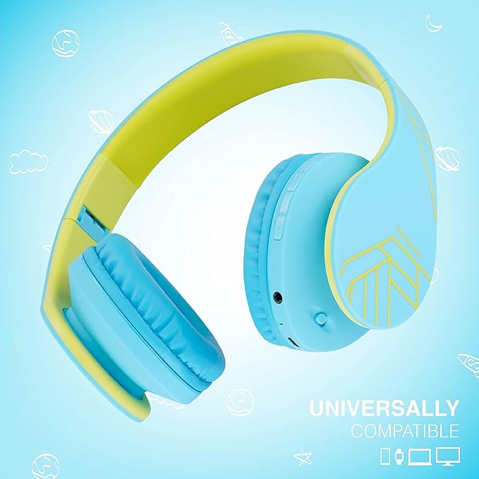 PowerLocus Kids Headphones Over-Ear, Bluetooth Wireless Headphones for Kids,with Microphone, Safe 85DB Volume Limited, Foldable with Carry Case, Audio Cable, Micro SD mode for Online Classes,PC,Phones