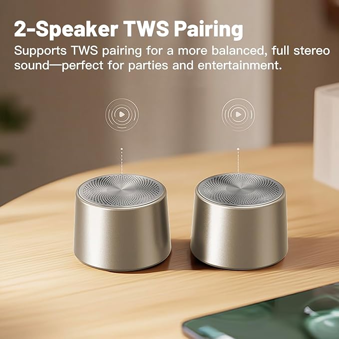 Mini Magnetic Bluetooth Speaker, 5W Internal-Magnet Speaker, Speakers with Hands-Free Call, IPX6 Waterproof, Portable Speakers for Shower, Room, Car, Trip, Ideal Gift for Men, Women (Champagne Gold)