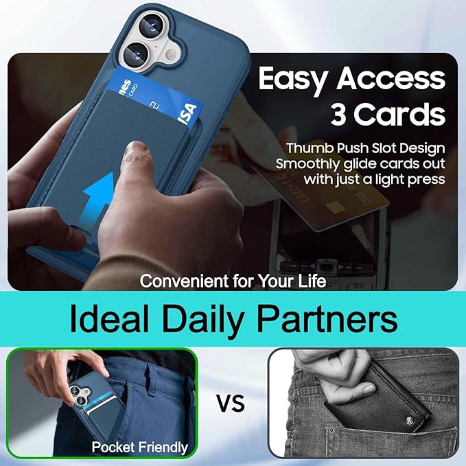 Magnetic for iPhone 16 Case with Detachable Wallet, Compatible with MagSafe, Credit Card Holder with Slim Shockproof Protective Phone Cover, Deep Blue