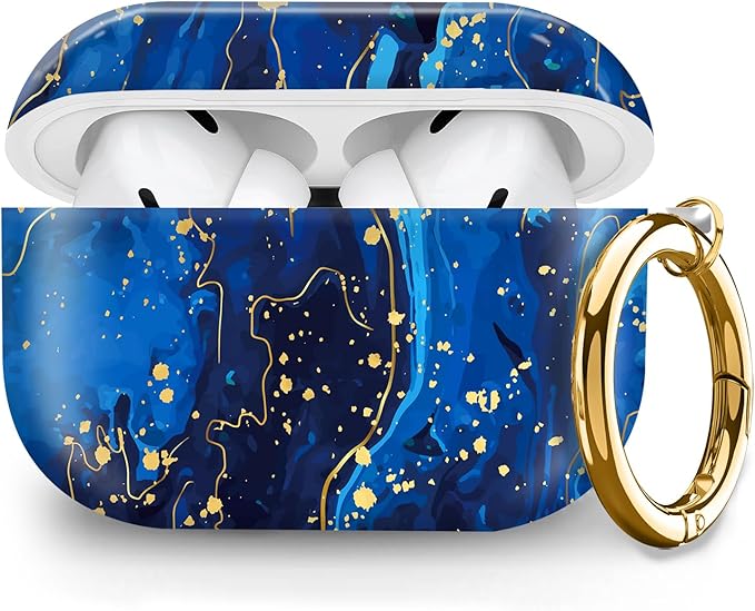 Cute Hard Case Compatible with AirPods Pro 2nd/1st Generation, Protective Cover with Golden Keychain, Fits 2023/2022/2019 Models, for Women, Girls, and Men(Cute Blue Flower