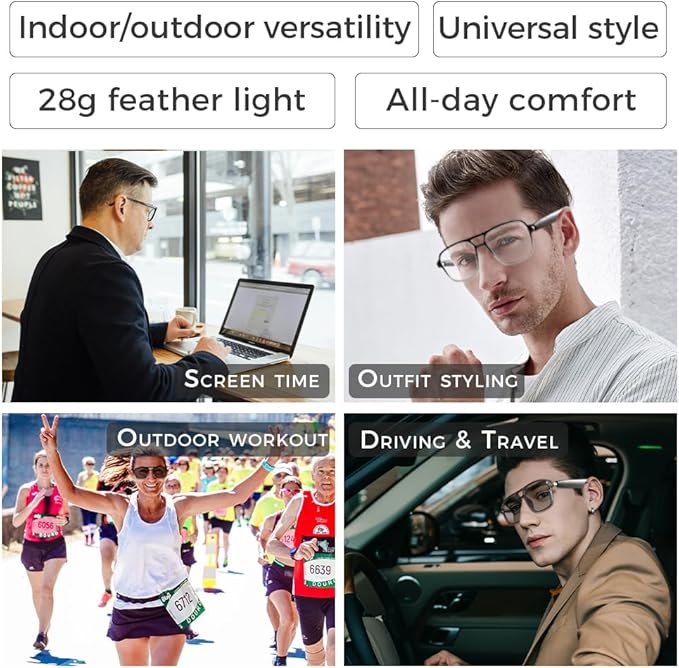 Smart Glasses Bluetooth Audio Glasses Sunglasses Blue Light Glasses for Men Women Color-Change UV Protection Dual Mic