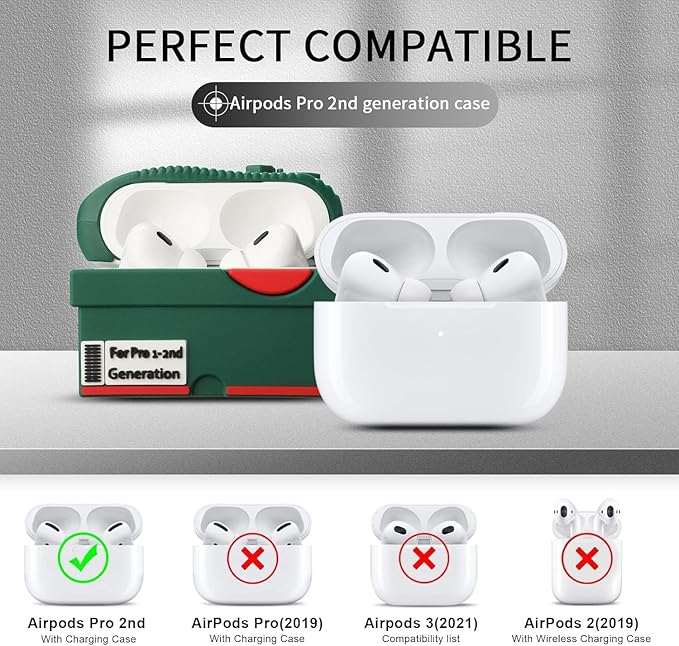 for Apple AirPods Pro 2nd Generation Case,Cute Cartoon Shoe Box Soft Silicone Protective Cases for AirPods Pro 2 Case with Keychain for Women Men, A-Red+Dark Green,2Pack