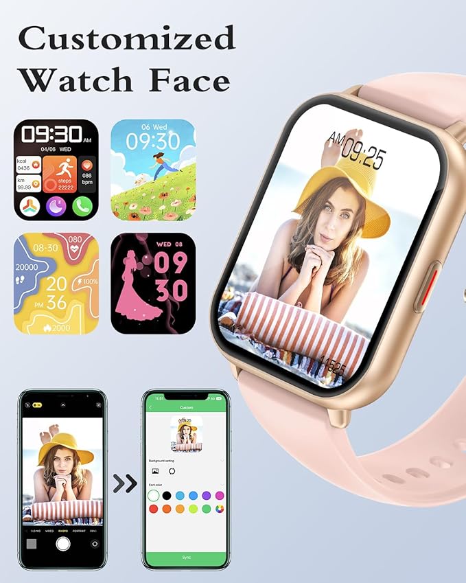 RUIMEN Smart Watches for Men Women (Answer/Make Calls, 2 Bands Included), 1.8" Smartwatch for iOS/Android Phones, Fitness Tracker Heart Rate/Sleep Monitor Digital Watch Waterproof Pink