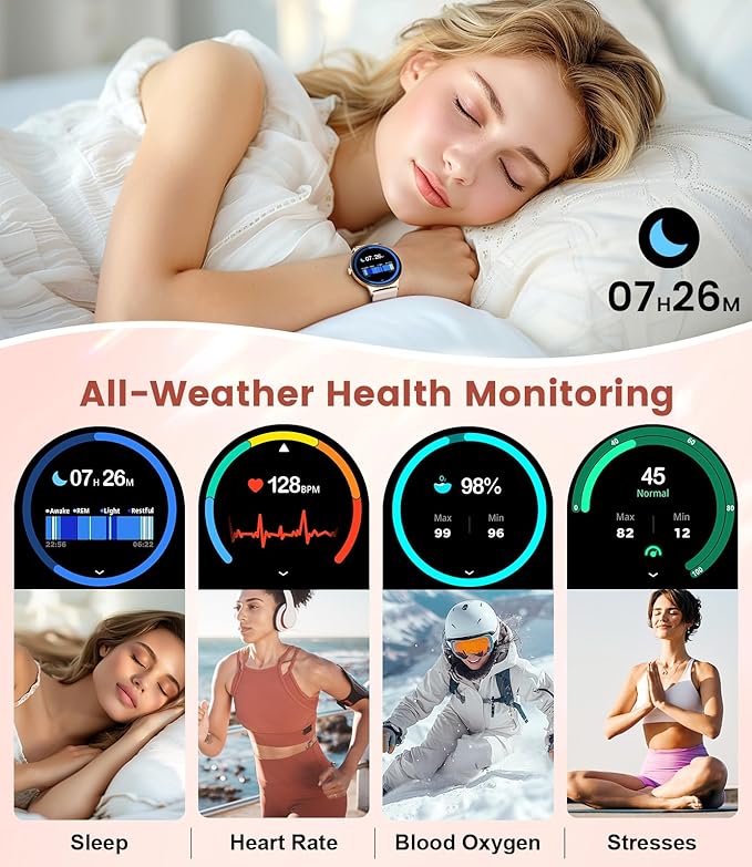 Smart Watches for Women, 1.43" AMOLED Screen Bluetooth Call Smartwatch, 120+ Sports Modes Fitness Tracker, Blood Oxygen Heart Rate Sleep Monitor for Android iOS Black Gold 2026