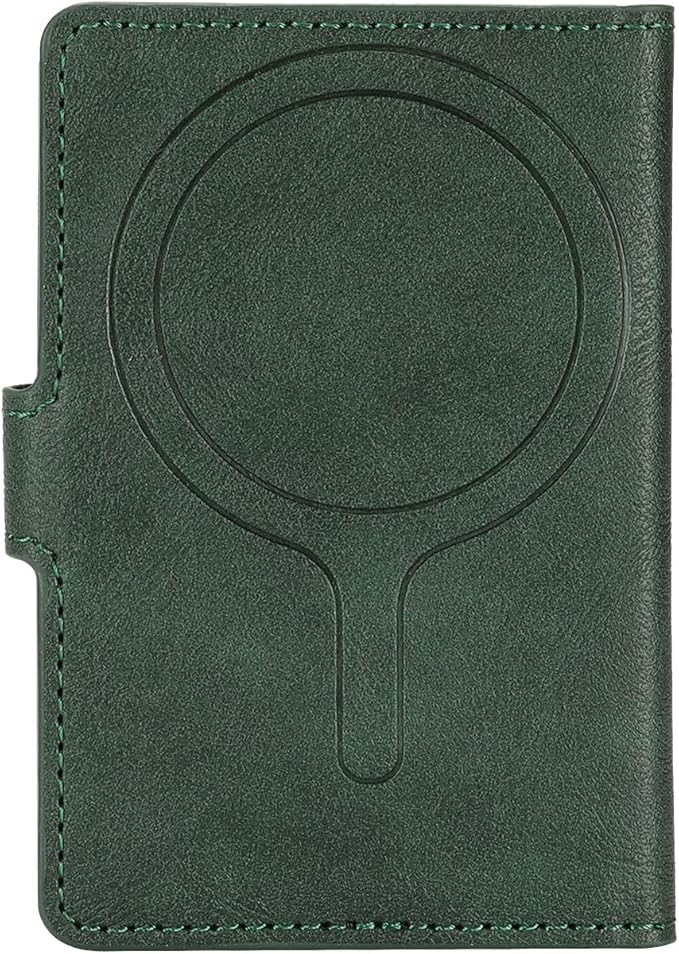 Ultra-Thin Magnetic Wallet Card Holder for iPhone and All MagSafe Protective Cases,Premium PU leather, powerful magnetic closure, stand function, 6 card slots (Green)