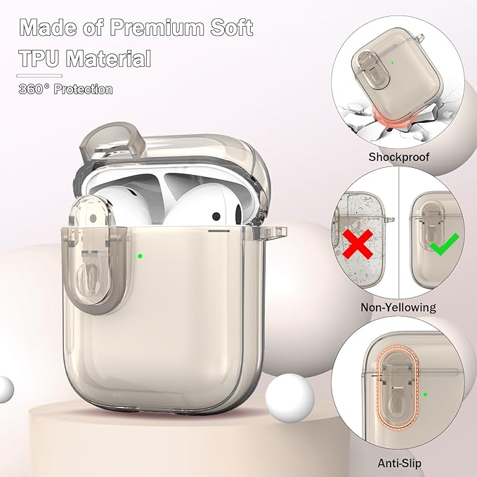 for Airpods 2nd Generation Case Cover with Secure Lock, Clear Soft TPU Transparent Military Grade Shockproof Protective Case with Cleaning Pen for Apple Airpods 2nd 2019, Clear Black